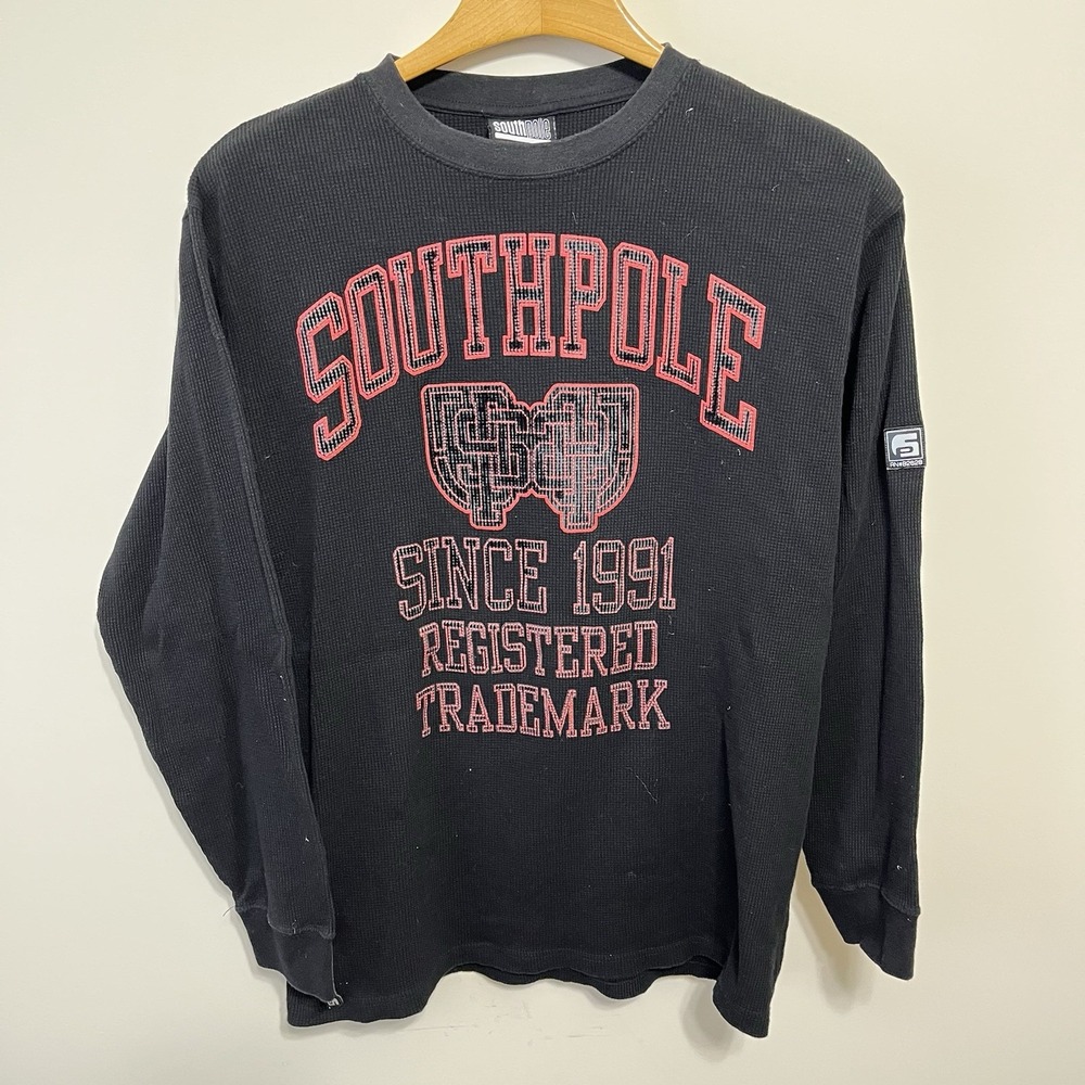 Vintage South Pole Long Sleeve Thermal Shirt Men's Size XL Y2K Goth Skate Black - Picture 1 of 5